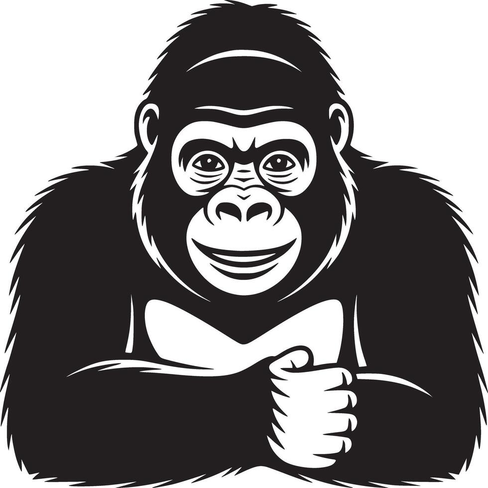 A black and white illustration of a gorilla with its arms crossed and a slight smile on its face vector