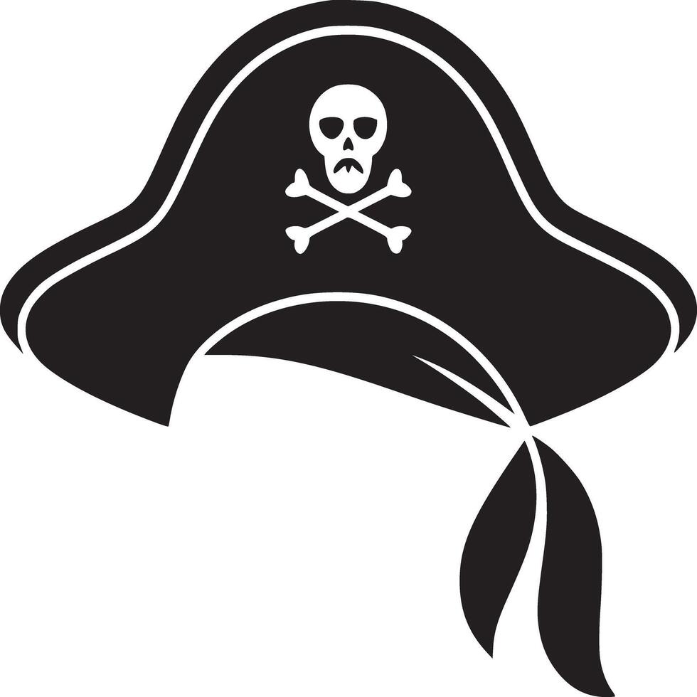 A black and white image of a pirate hat with a skull and crossbones on a white background vector