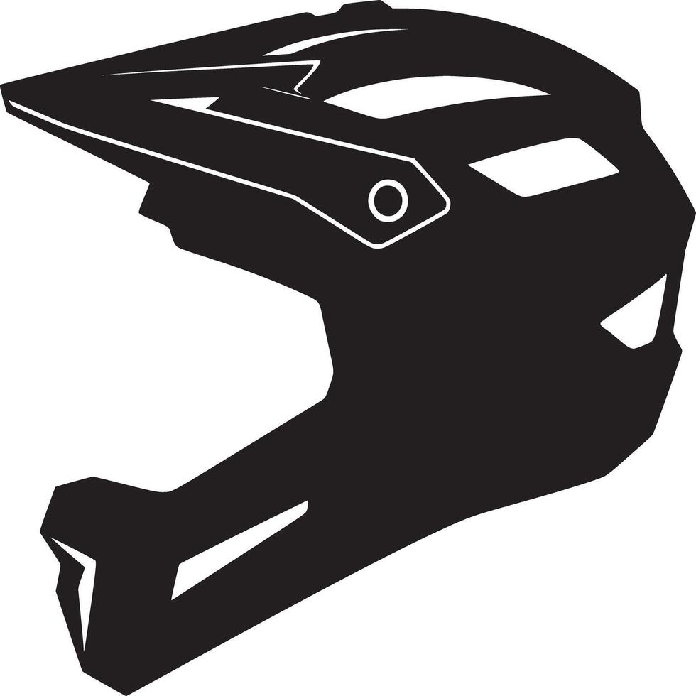A stark black and white silhouette of a full face protective helmet on a plain white background vector