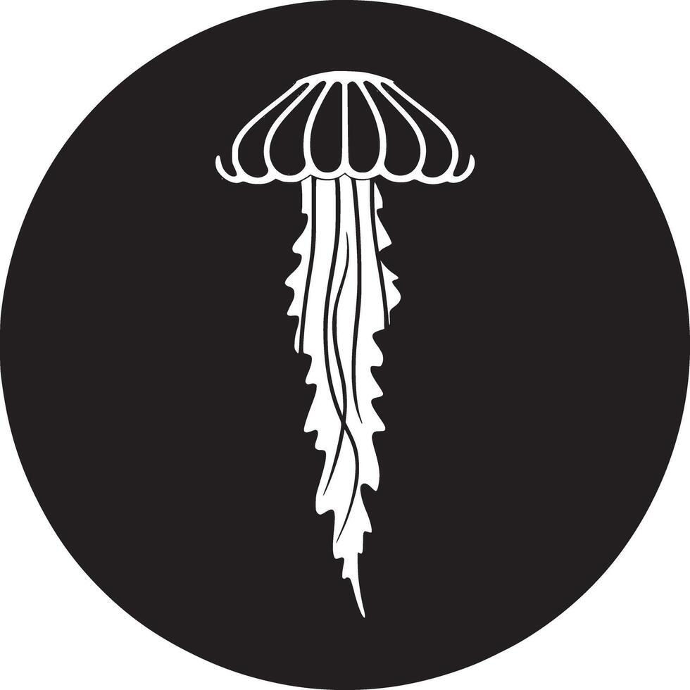 Illustration of an orange jellyfish with tentacles on a black circular background design element vector