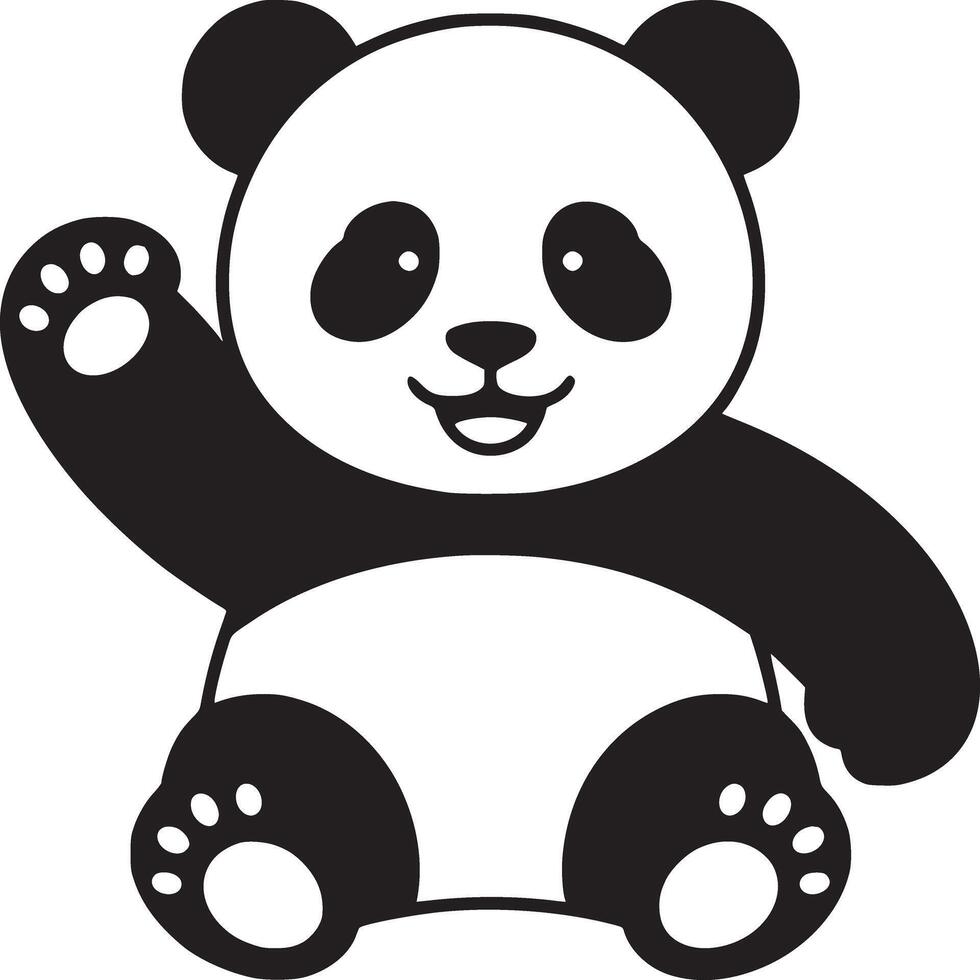 A cartoon panda bear sitting and waving with a simple black and white design on a white background vector