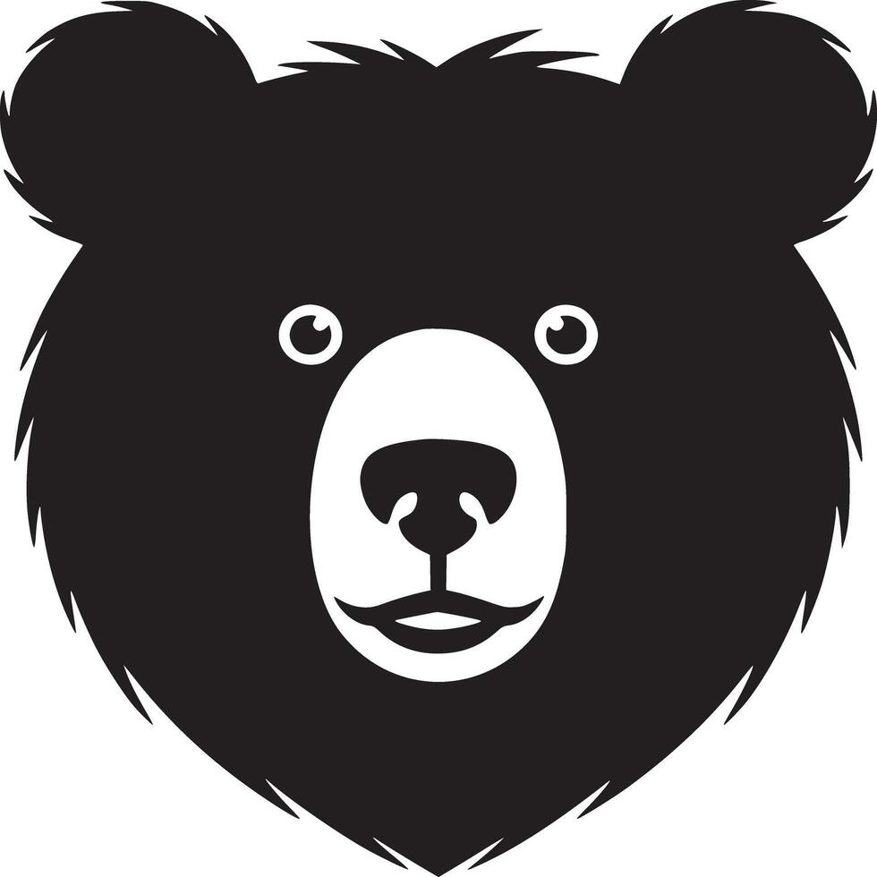 A simple black and white graphic illustration of a bear head with a white nose and mouth area vector