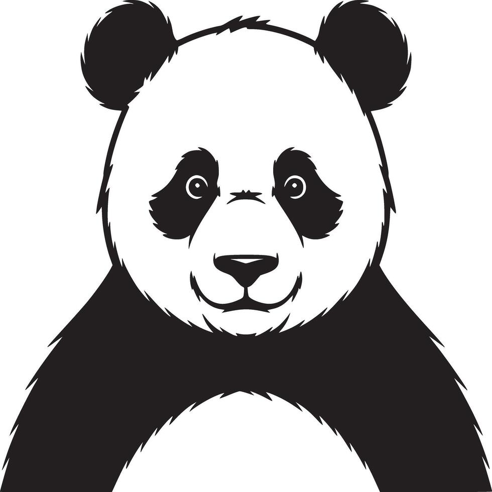 A stylized black and white illustration of a panda bear with a friendly expression on its face vector