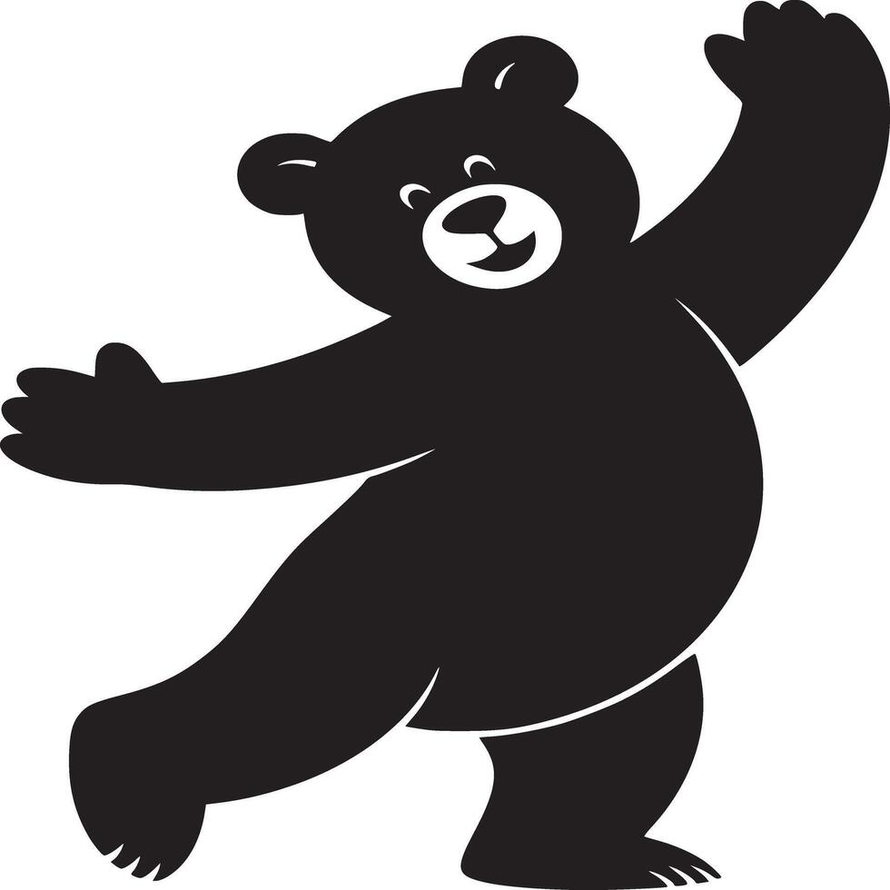 A black bear illustration with a happy expression and waving on a white background cartoon style vector