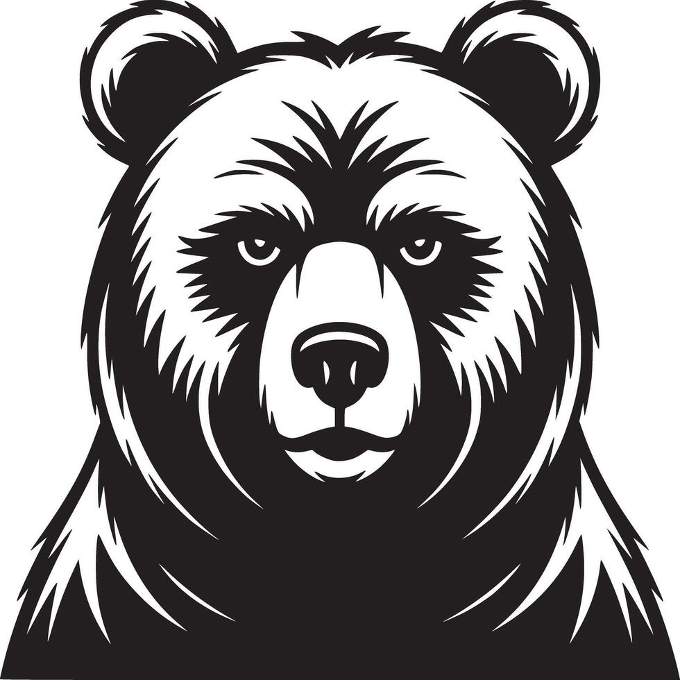 Illustration of a bear's head in black and white with detailed fur and facial features design style vector