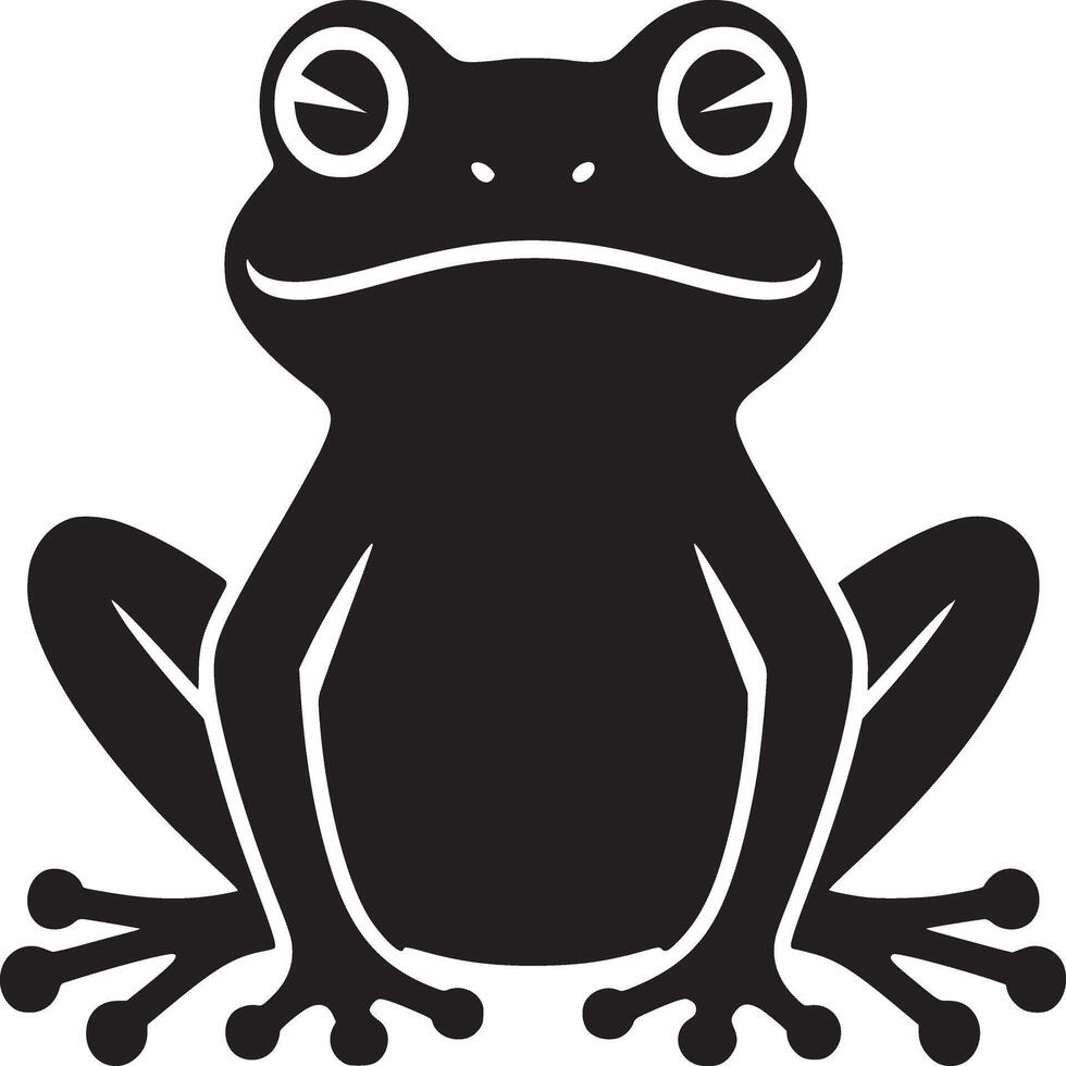 A simple black and white silhouette illustration of a frog sitting down on a white background vector