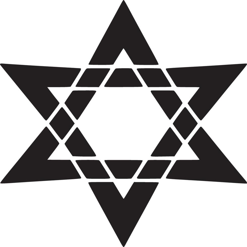 A black and white star of david symbol with small triangles forming the inner structure design shape vector