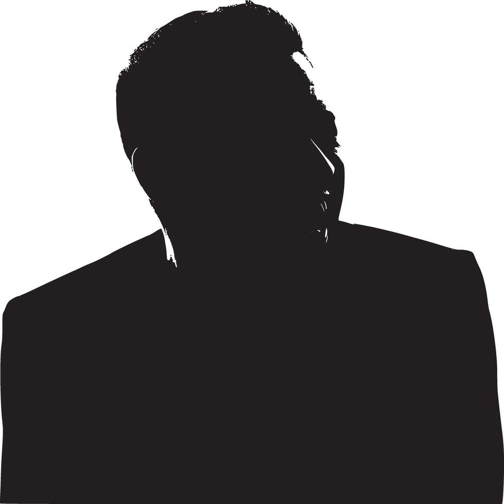 A monochrome silhouette of a man laughing with his mouth open against a white background in a studio shot vector