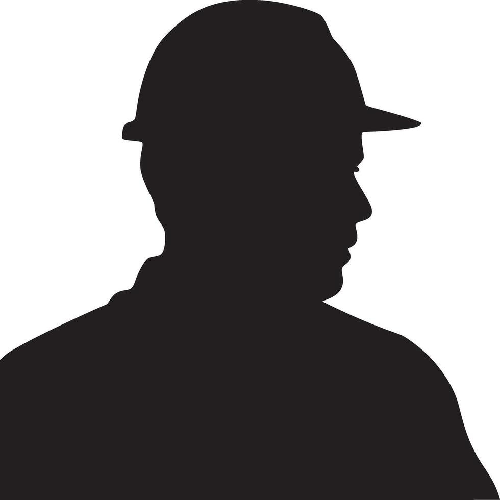 Silhouette of a man wearing a hard hat looking to the right on a white background portrait style vector