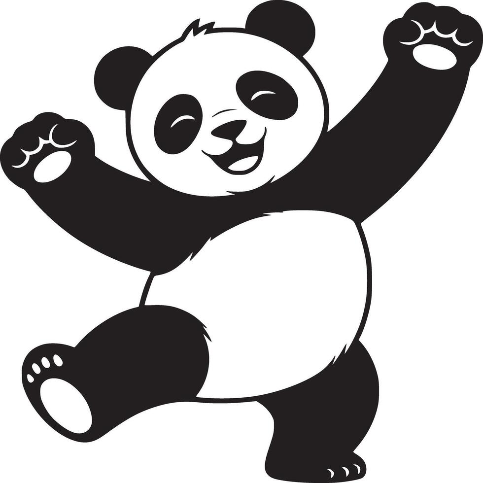 A cheerful cartoon panda bear with arms raised and a happy expression against a white background vector