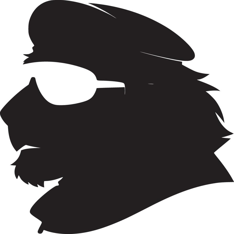 Silhouette portrait of a man with beard sunglasses and beret against a white background art style vector