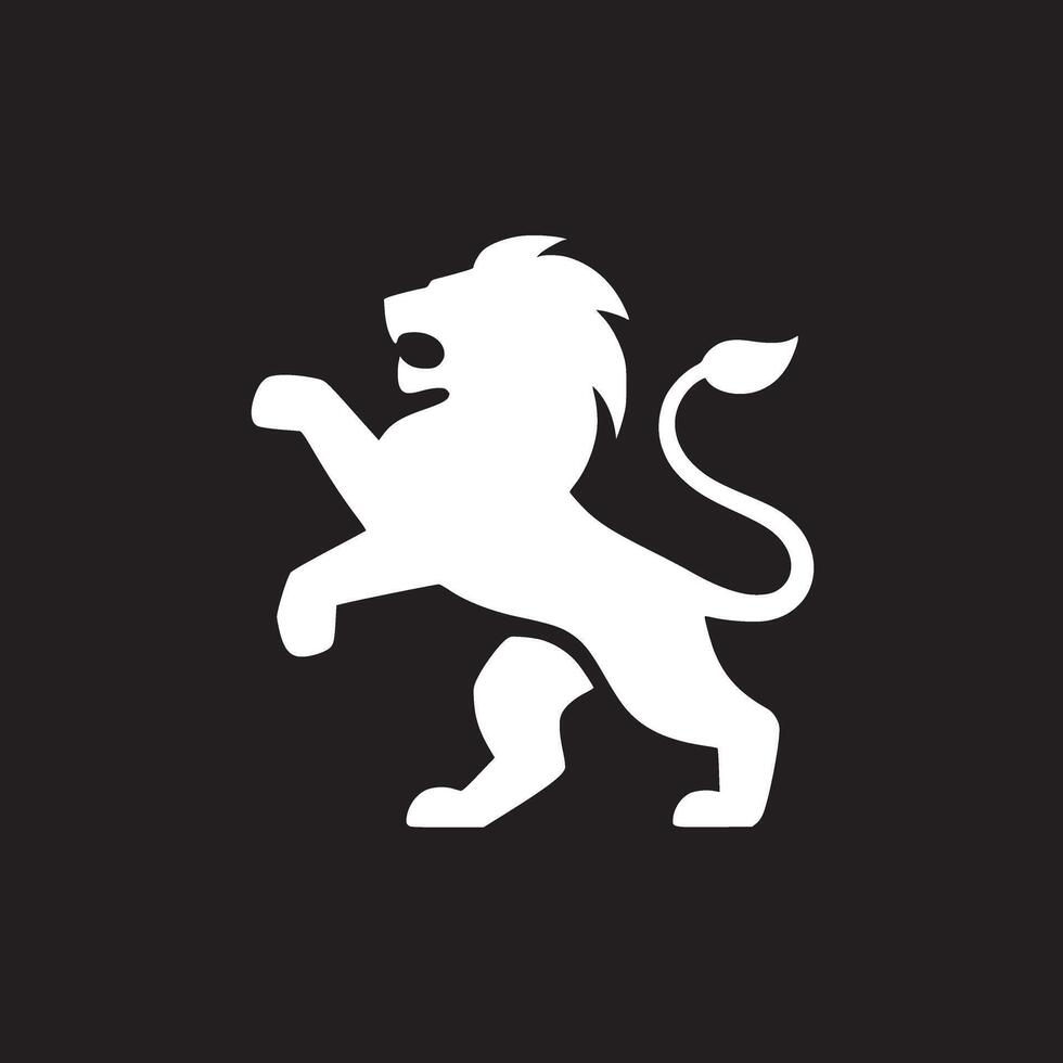 White lion rampant silhouette with open mouth on a black background in a heraldic style design vector