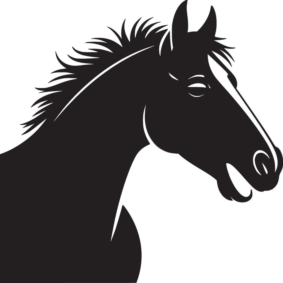 A stylized black and white illustration of a horse head in profile with a white background design vector