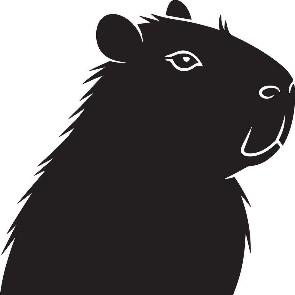 A black silhouette of a capybara against a white background in a simple and clean illustration style vector