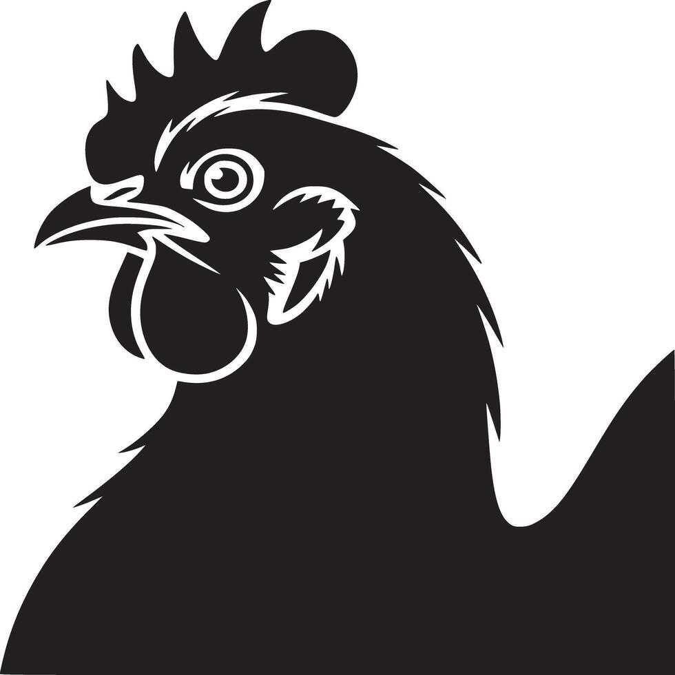 A striking black and white image showcasing the detailed silhouette of a rooster's head profile view vector