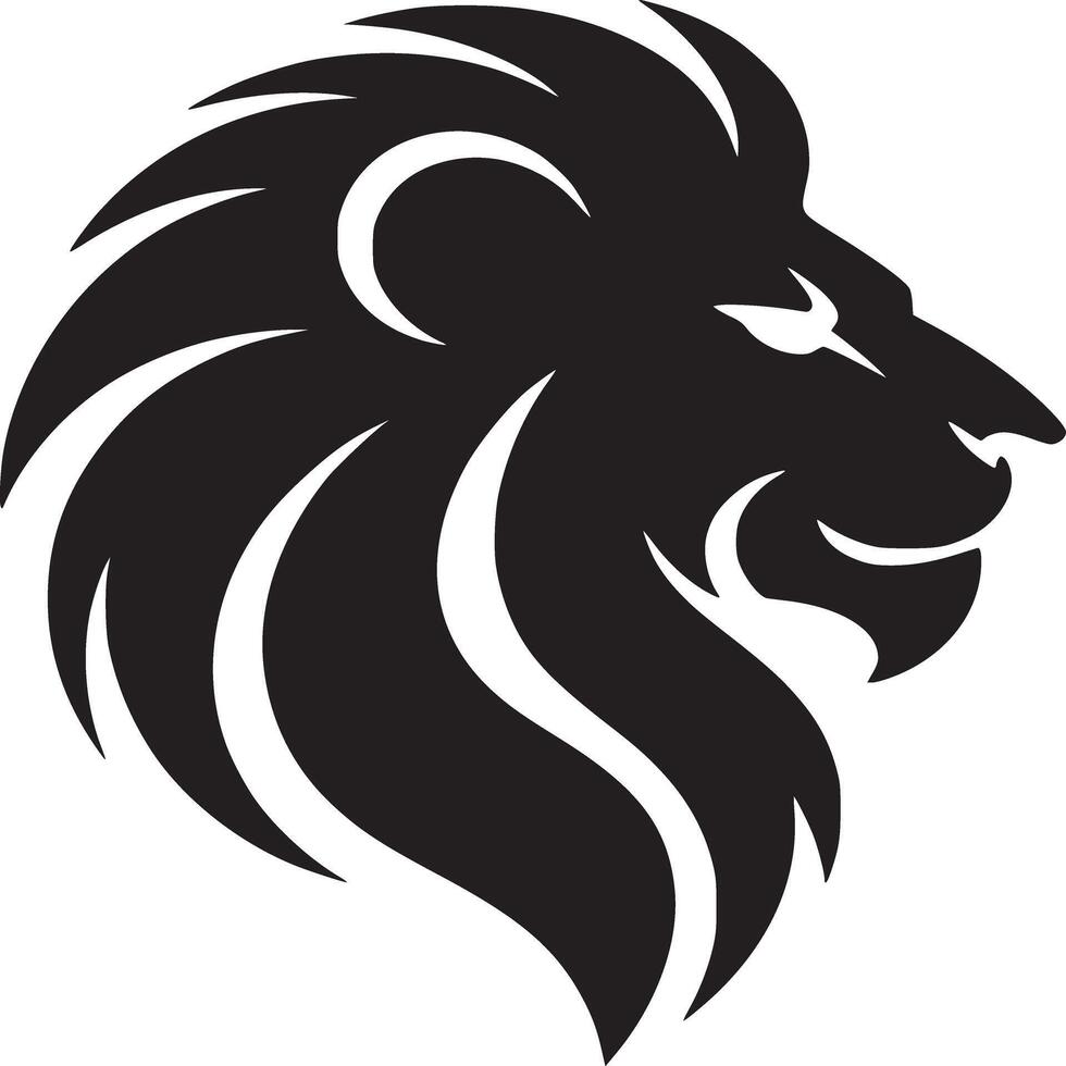A black silhouette of a lion head facing right with a white background in a simple style vector