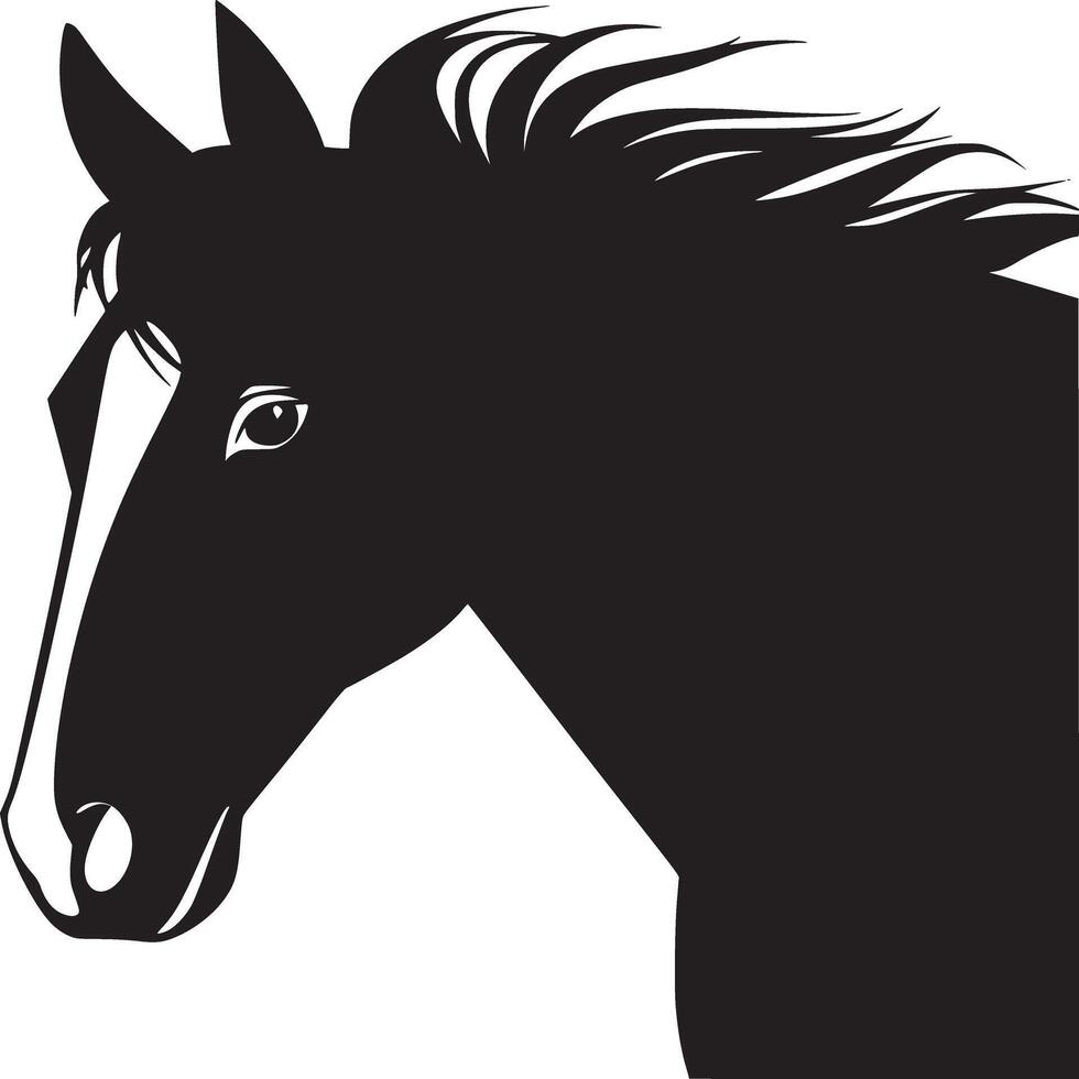 A minimalist illustration of a black horse head with a white stripe on a white background vector