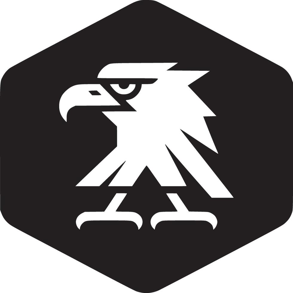 A stylized white eagle emblem within a black hexagon shape on a white background design element vector