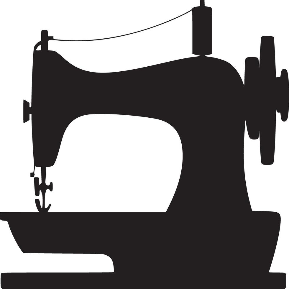 A silhouette of a vintage sewing machine with thread and wheel on a white background image view vector