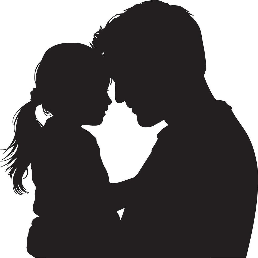 Silhouette of a father holding his daughter closely with their foreheads touching in a loving embrace vector