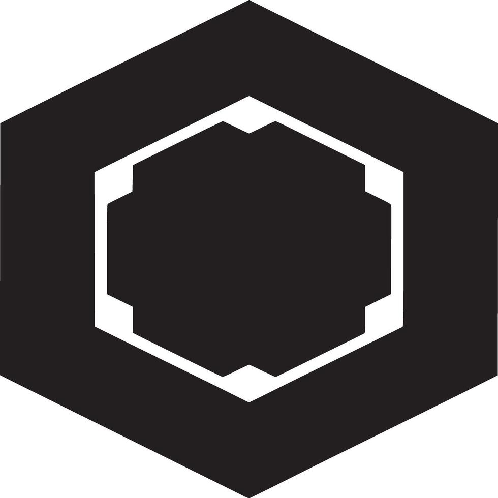 A geometric design featuring a black hexagon and a green hexagon ring on a white background art deco style vector