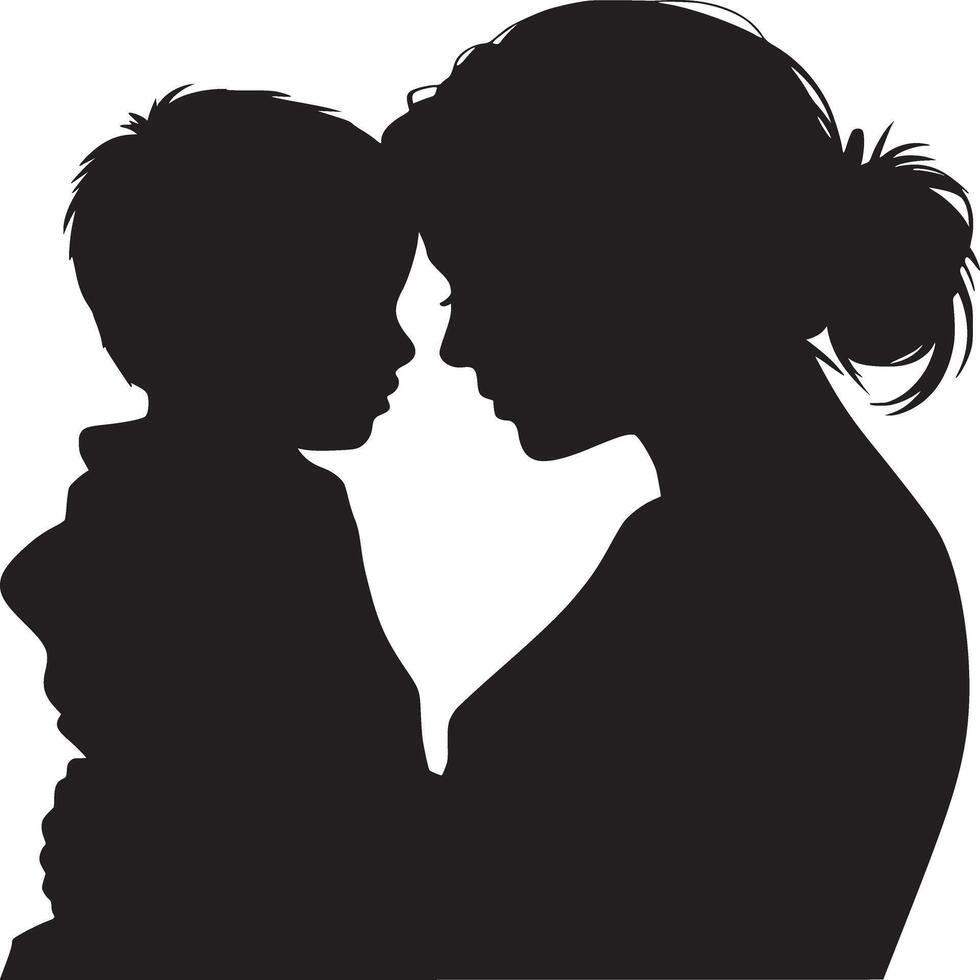 Silhouette of a mother holding her child with their foreheads touching in a loving embrace moment vector
