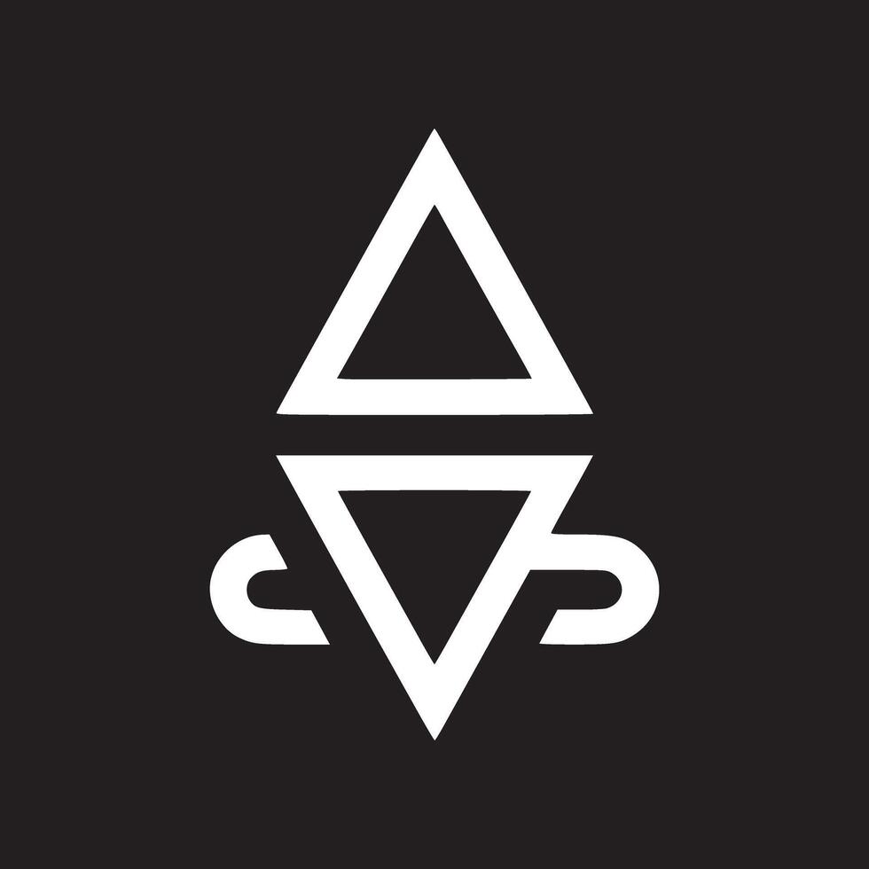 A black square containing two white triangles and two curved lines in a minimalist design style vector