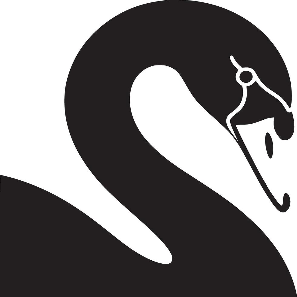 A graphic illustration of a black swan with an orange beak on a white background in a simple style vector