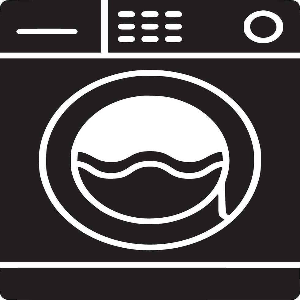 A graphic illustration of a front loading washing machine in black and white with water inside it vector