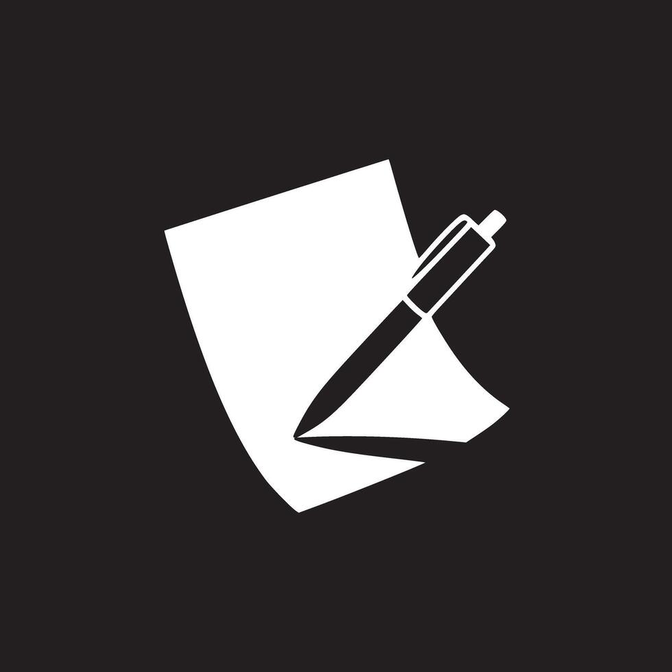 A minimalistic illustration of a white pen resting on a sheet of white paper on black background vector