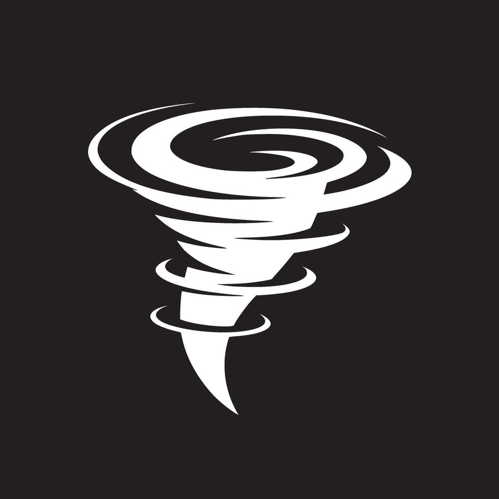 A white tornado graphic with swirling lines isolated on a stark black background illustration art vector