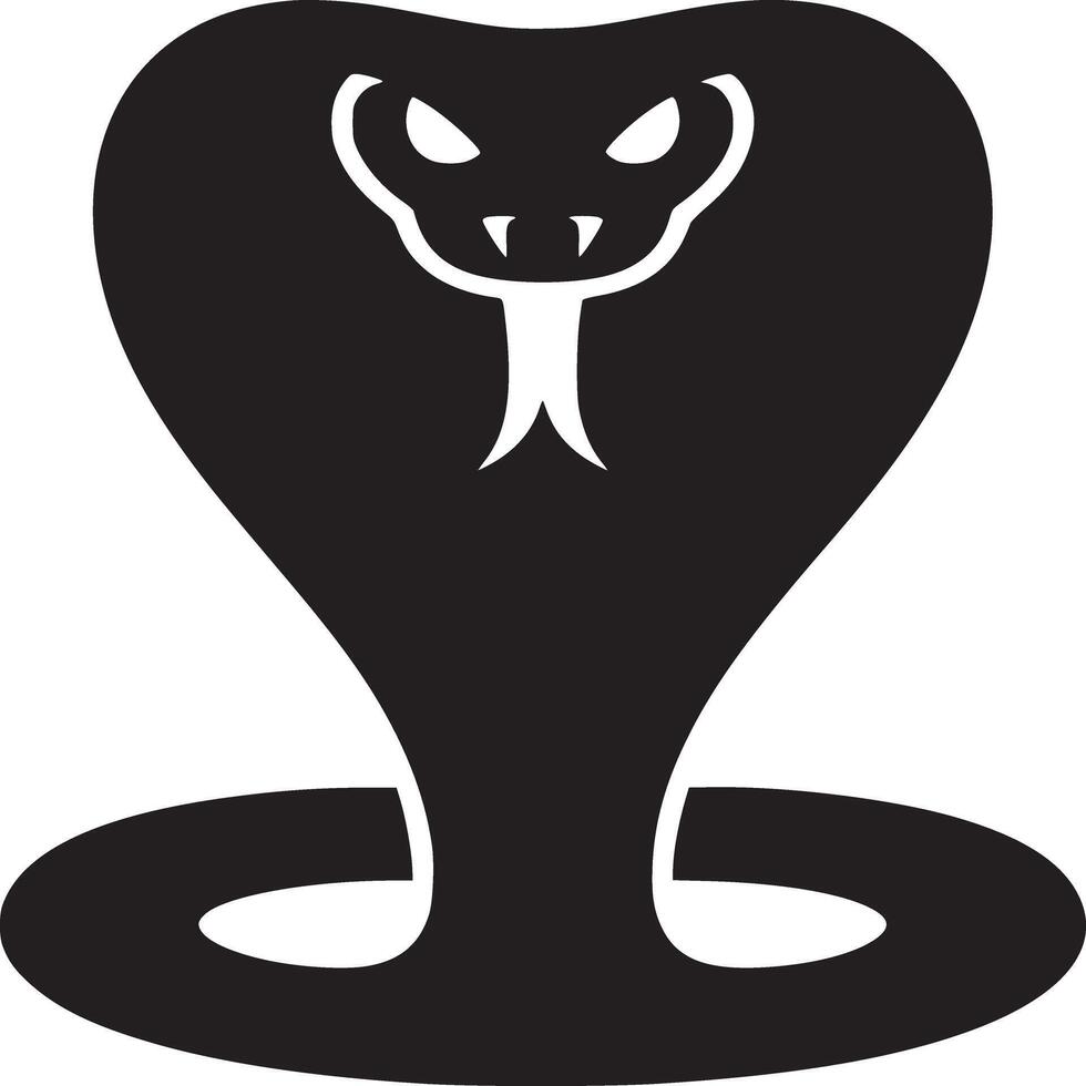 A simple black and white graphic illustration of a cobra snake with its hood spread open wide vector