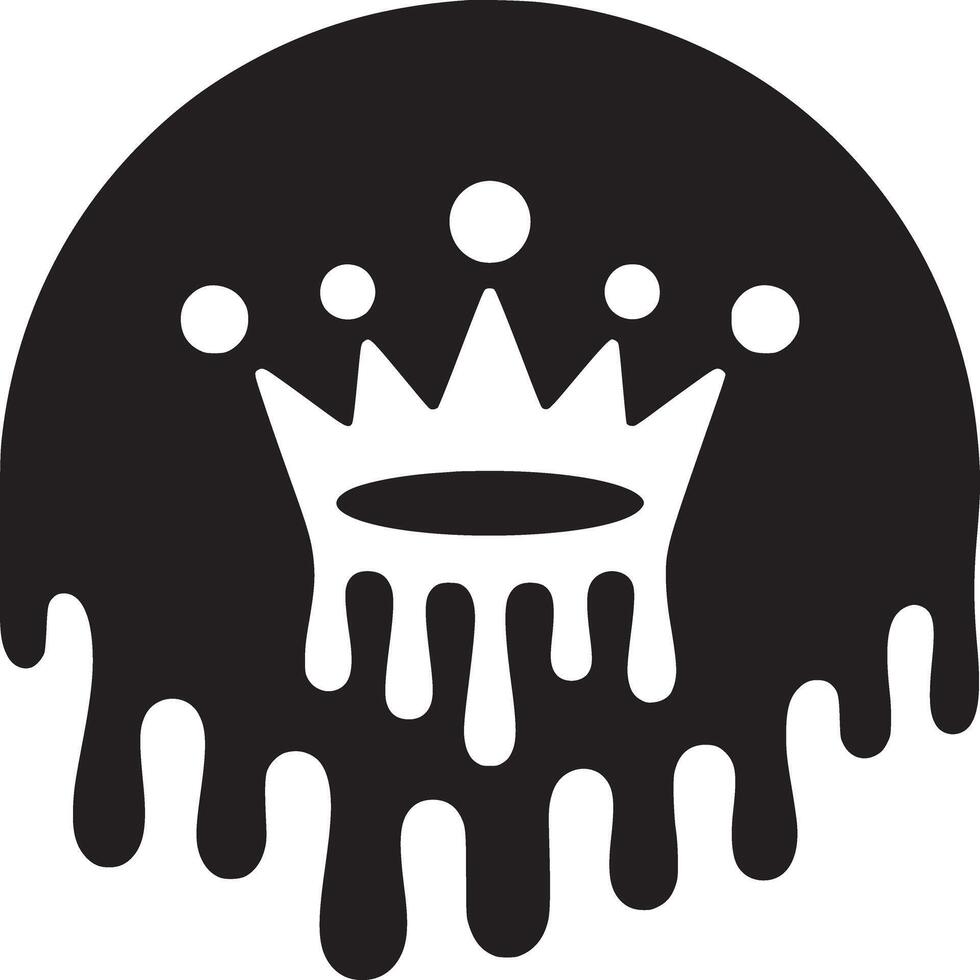 A dripping black circle with a white crown in the center and white dots above it in the shape of an arc vector