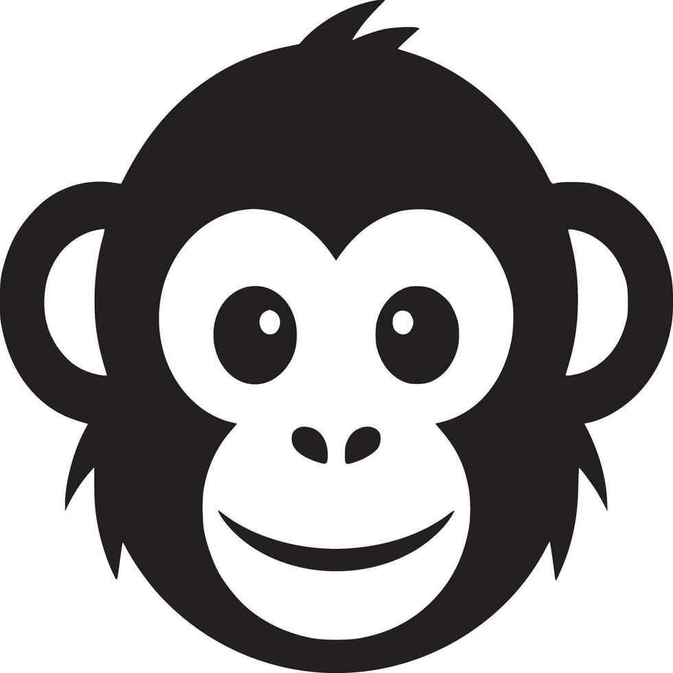 A simple black and white cartoon illustration of a smiling monkey face on a white background vector