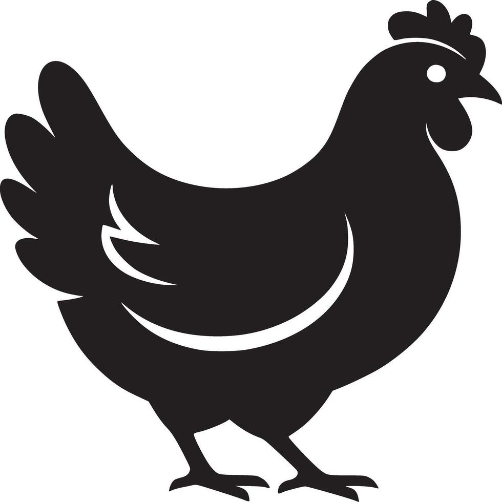 A minimalist black silhouette of a chicken standing isolated on a white background in full profile view vector