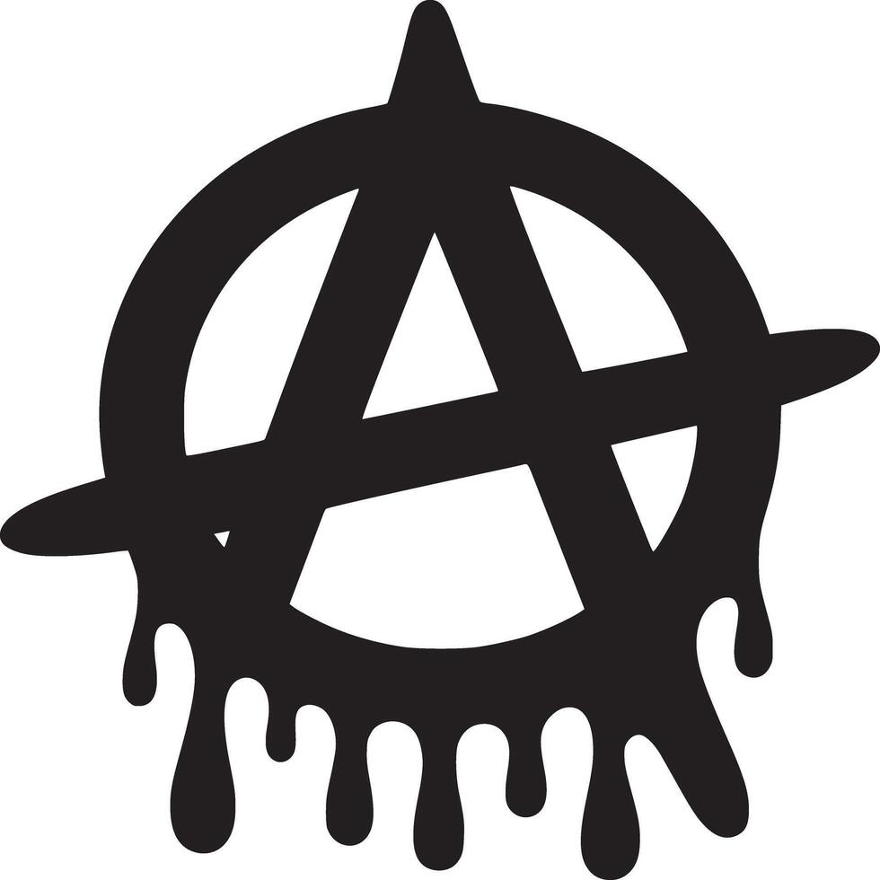 A black anarchy symbol with dripping paint effect on a white background in a graphic style vector