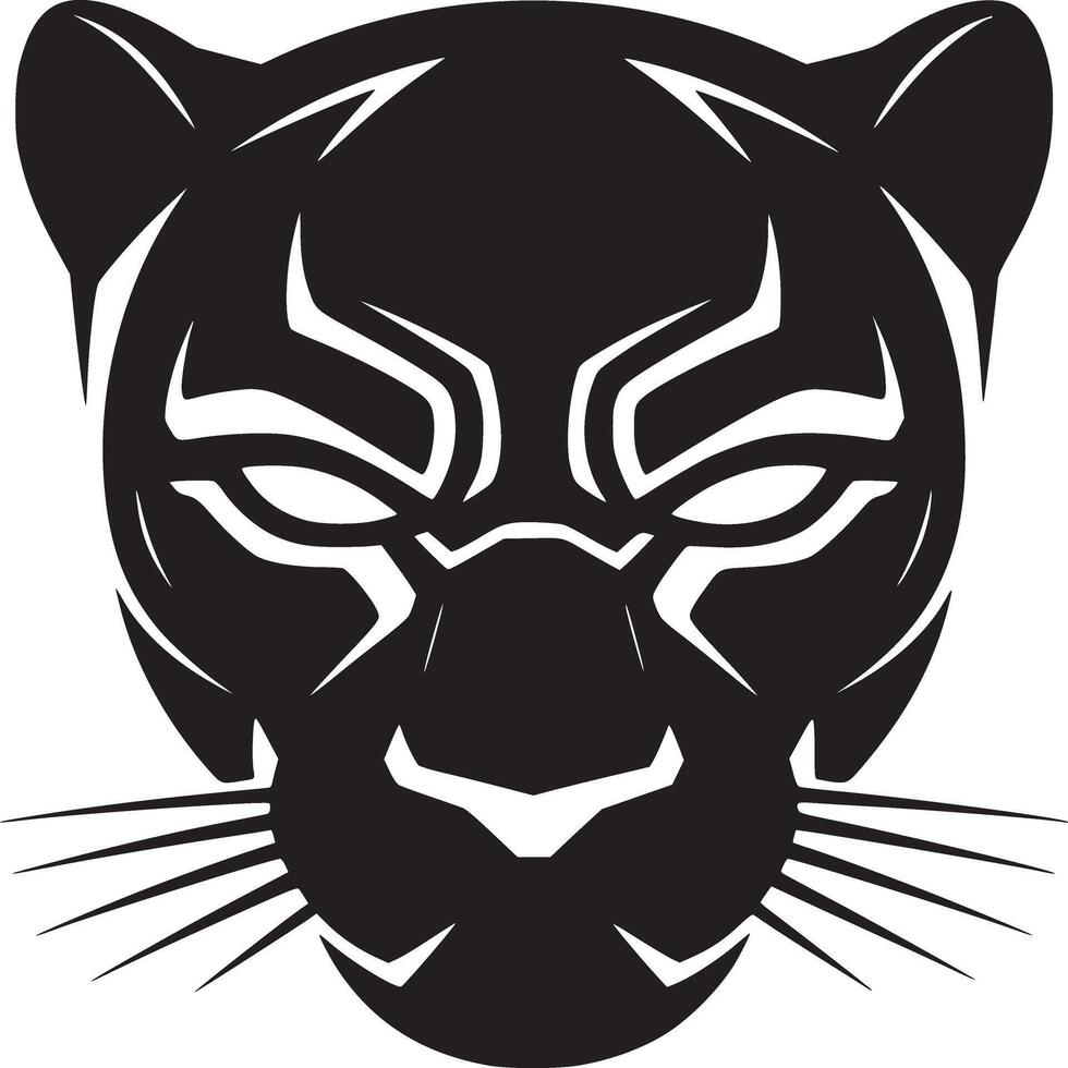 A black panther head with white markings and whiskers on a white background in a graphic style vector