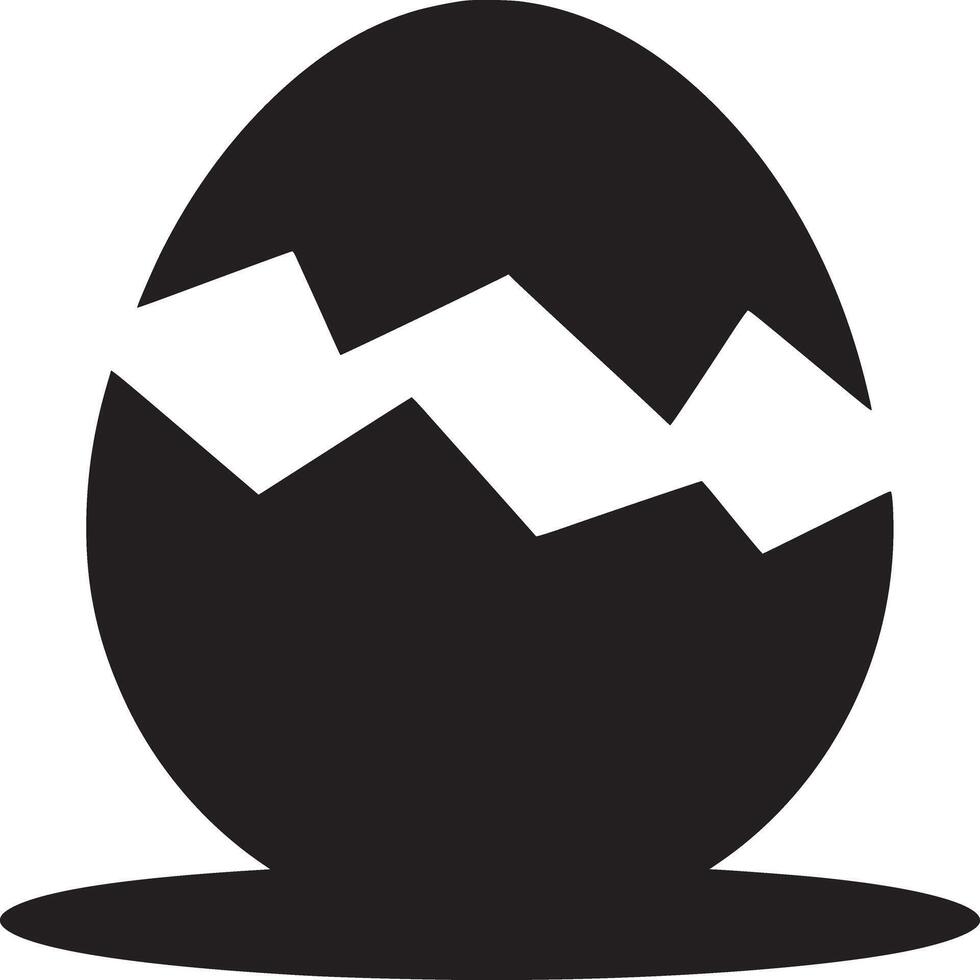 A black and white graphic of a cracked egg on a small base against a white background design element vector