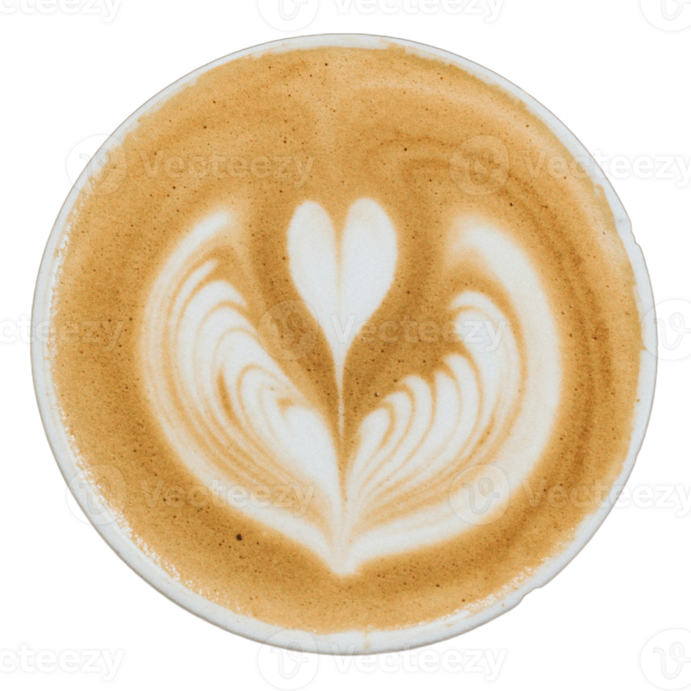 Top view of cappuccino in a white cup with latte art png