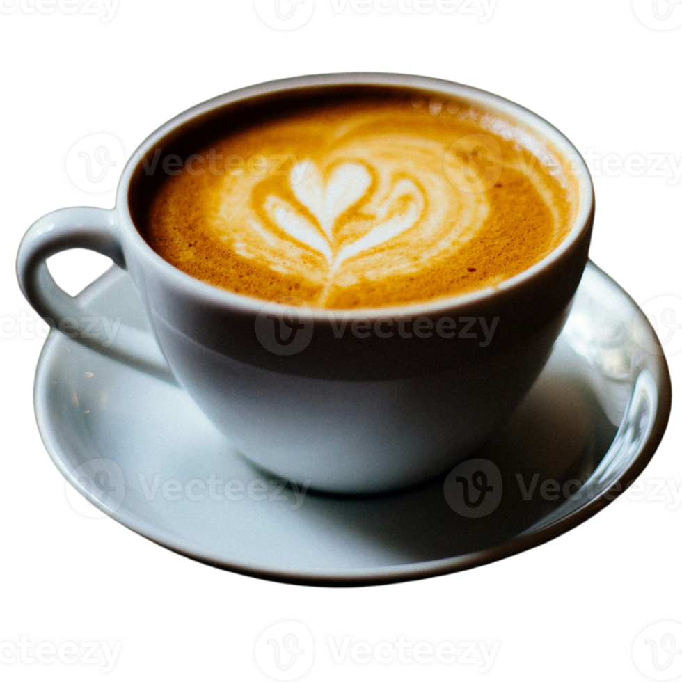 Cup of coffee in a white mug with latte art png