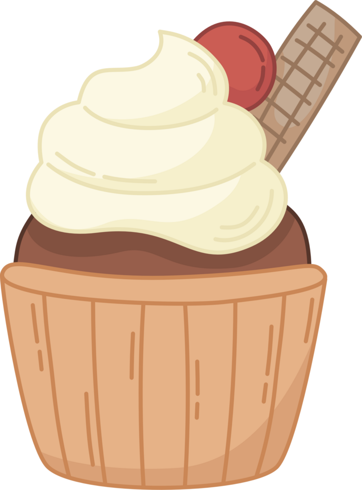 cute cupcake with cherry and wafer png