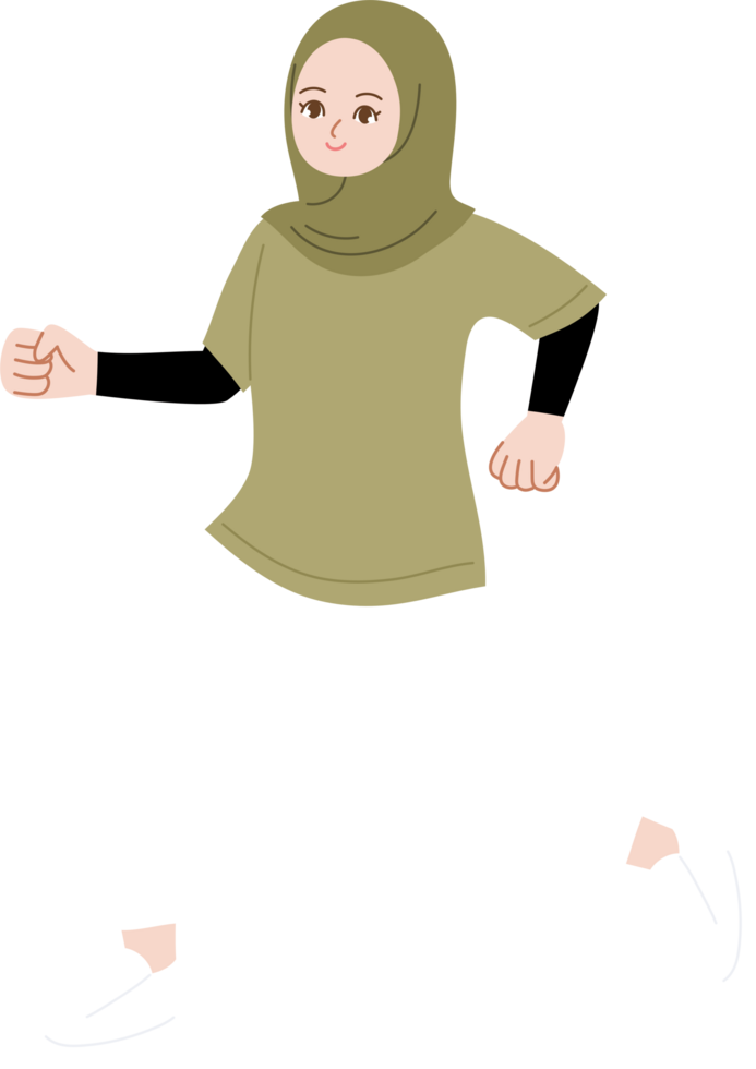 muslim hijab woman running and exercising png