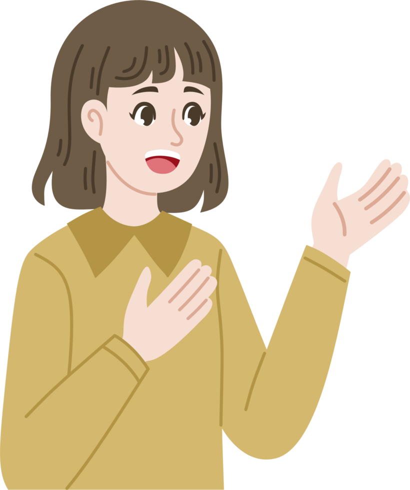 woman explaining and presenting something beside her png