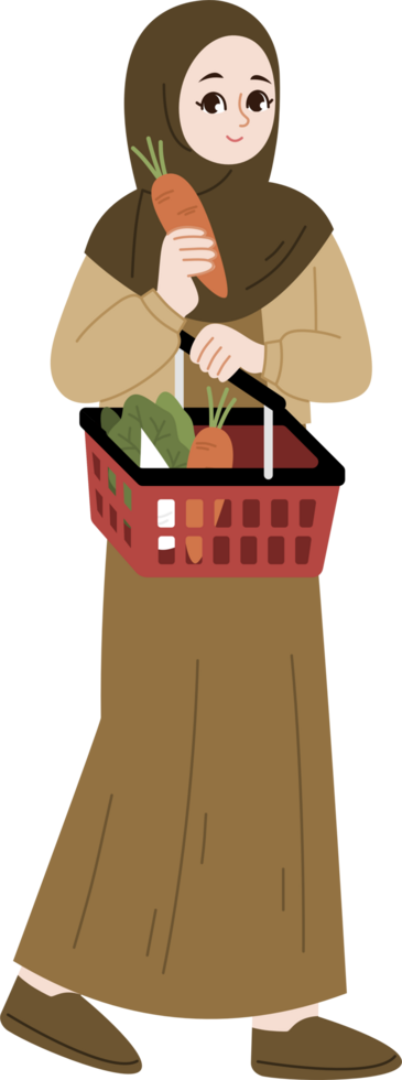 hijab muslim woman carrying shopping basket png
