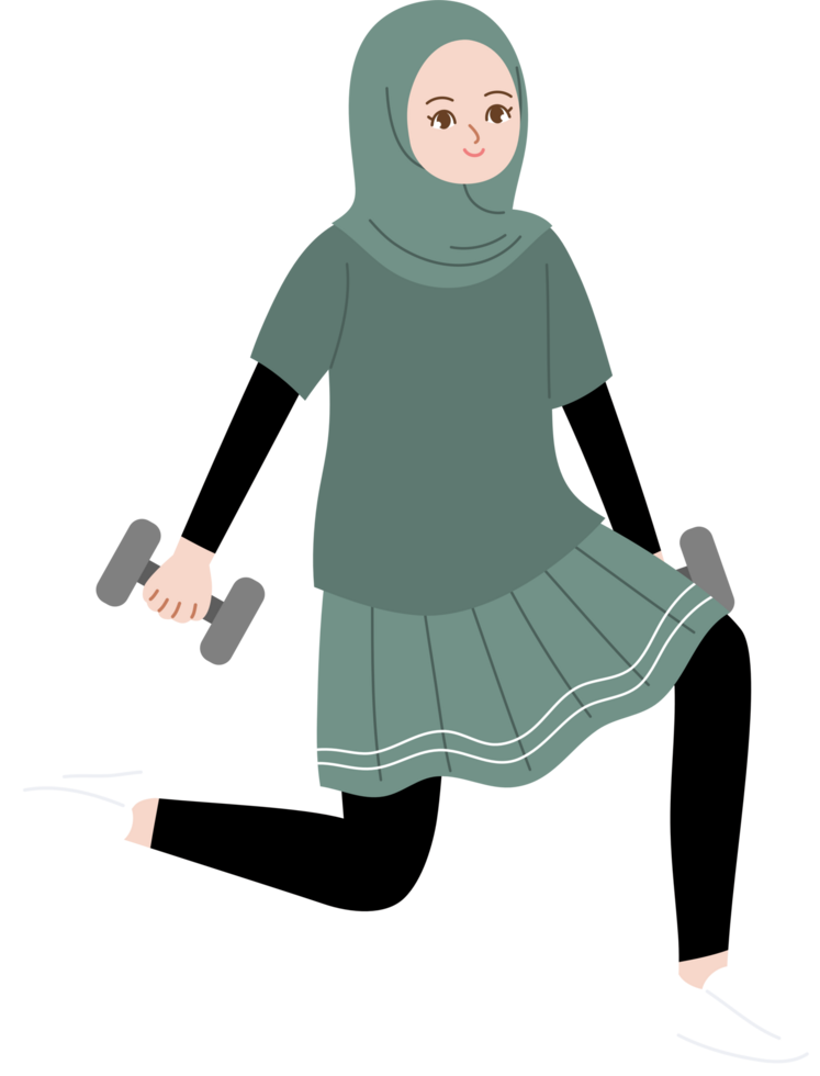 hijab woman exercise using dumbell png