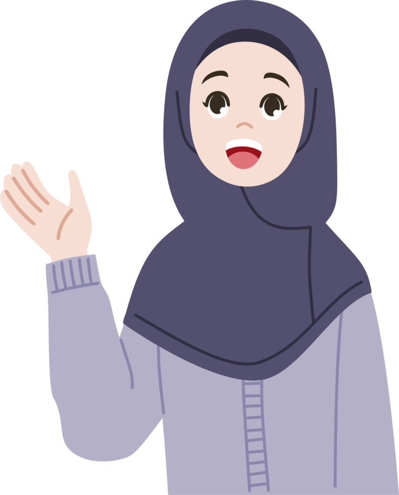 cute hijab woman explaining something above png