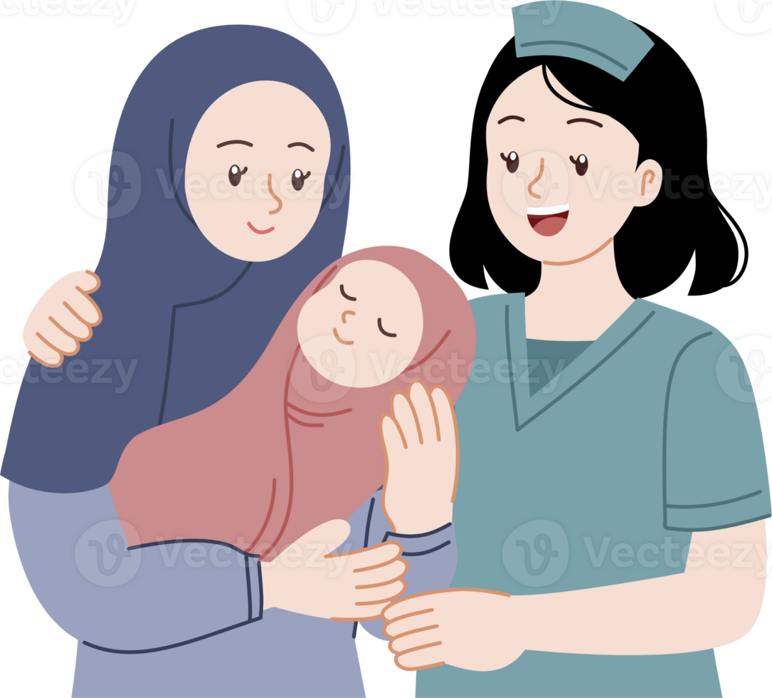 modwife hugging new mother and her baby png