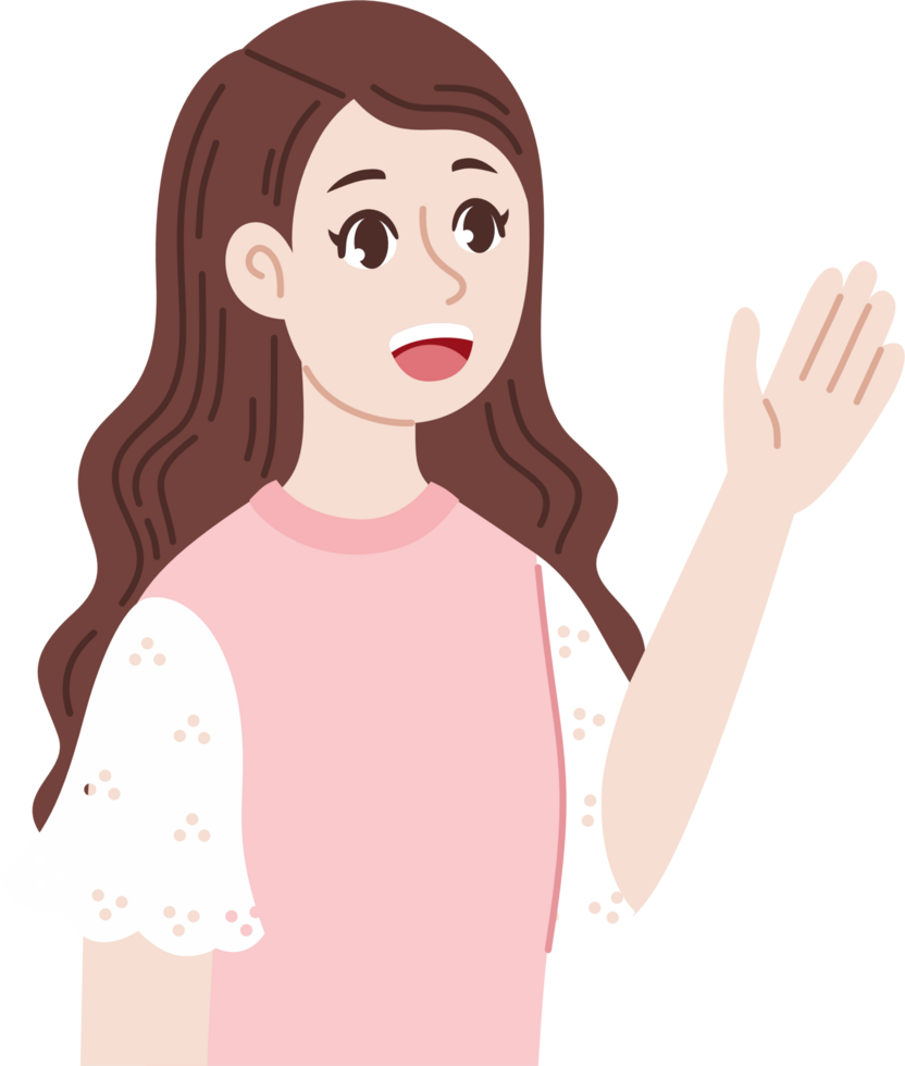 woman in pink tshirt explaining something png