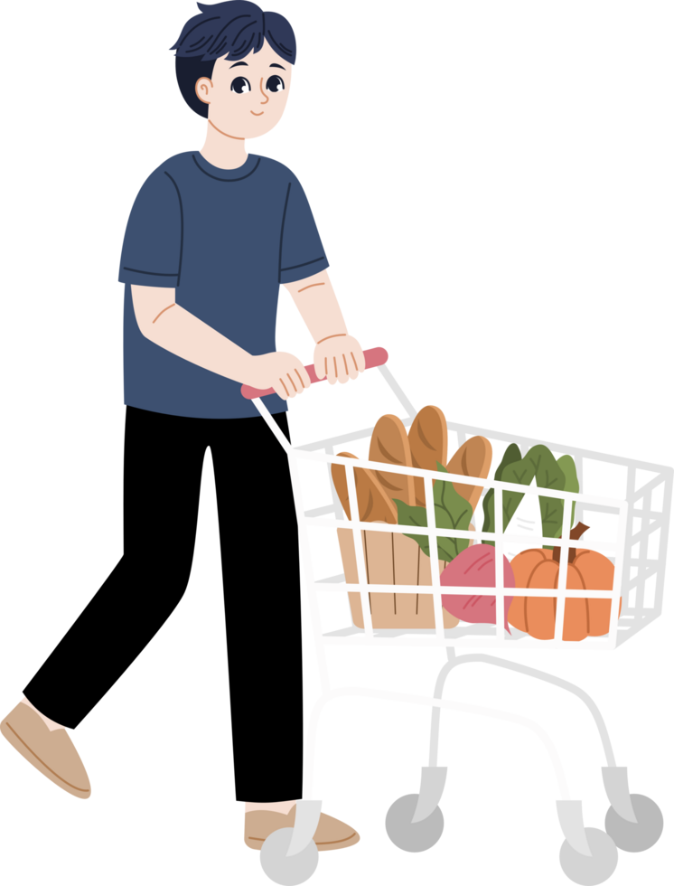 man pushing grocery cart png