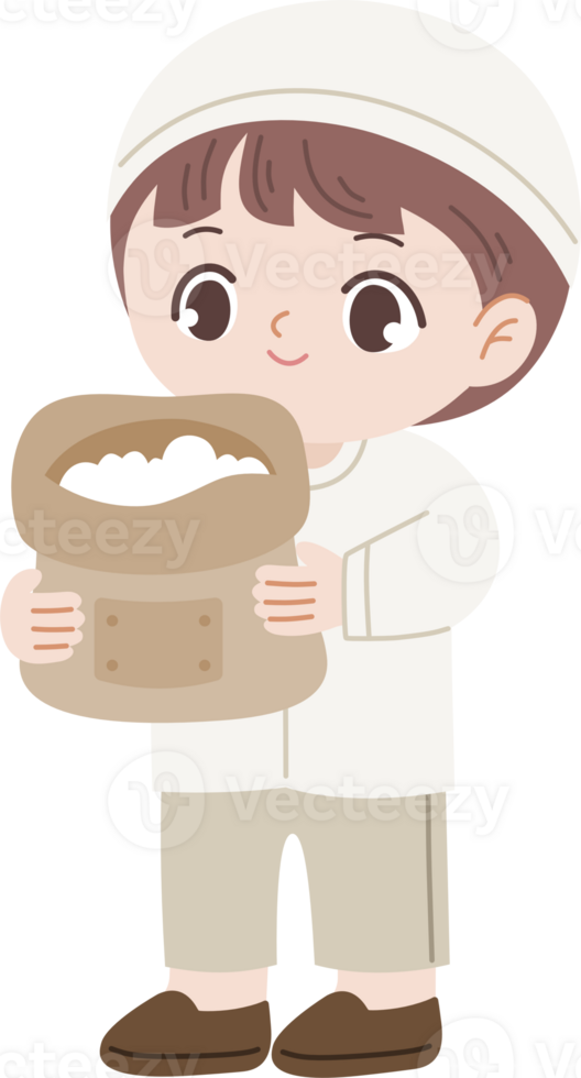 muslim boy holding rice for zakat png